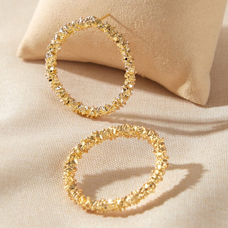 

1pair Textured Round Stud Earrings, Gold
