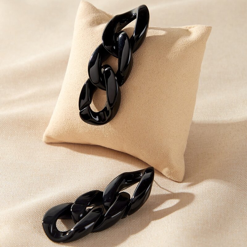 

1pair Chain Design Link Drop Earrings, Black