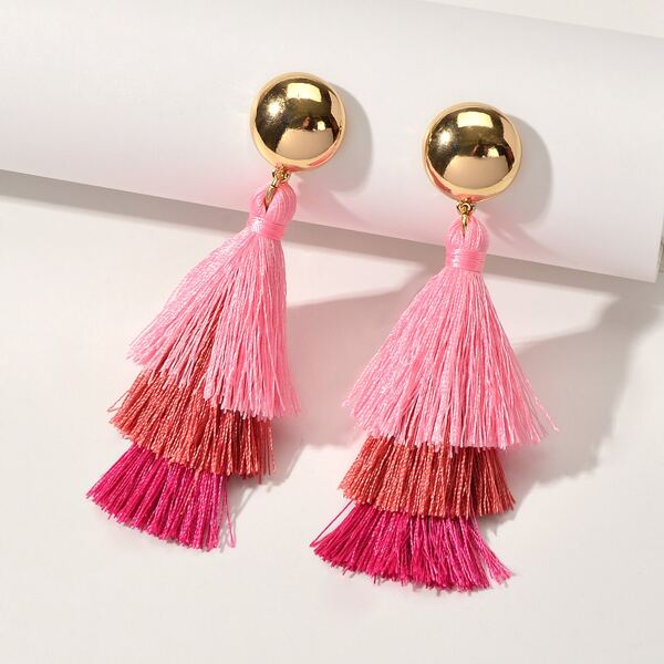 

1pair Tiered Tassel Drop Earrings, Multicolor