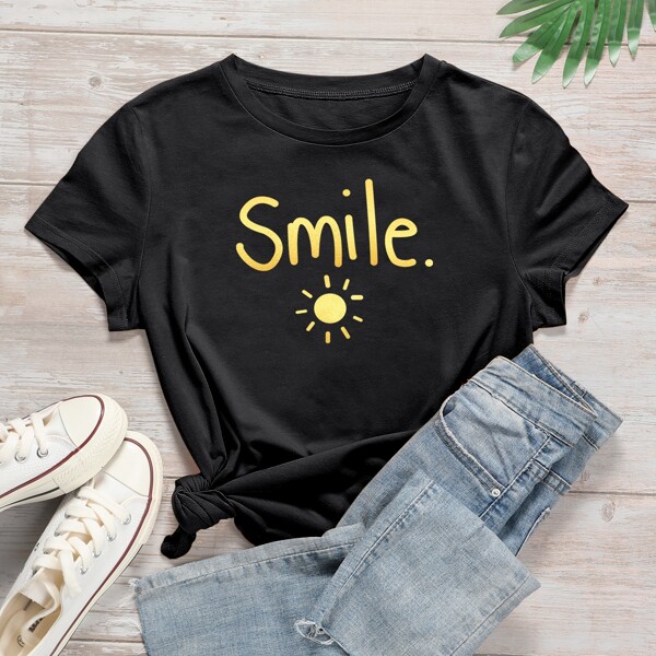 

Sun & Letter Graphic Tee, Black