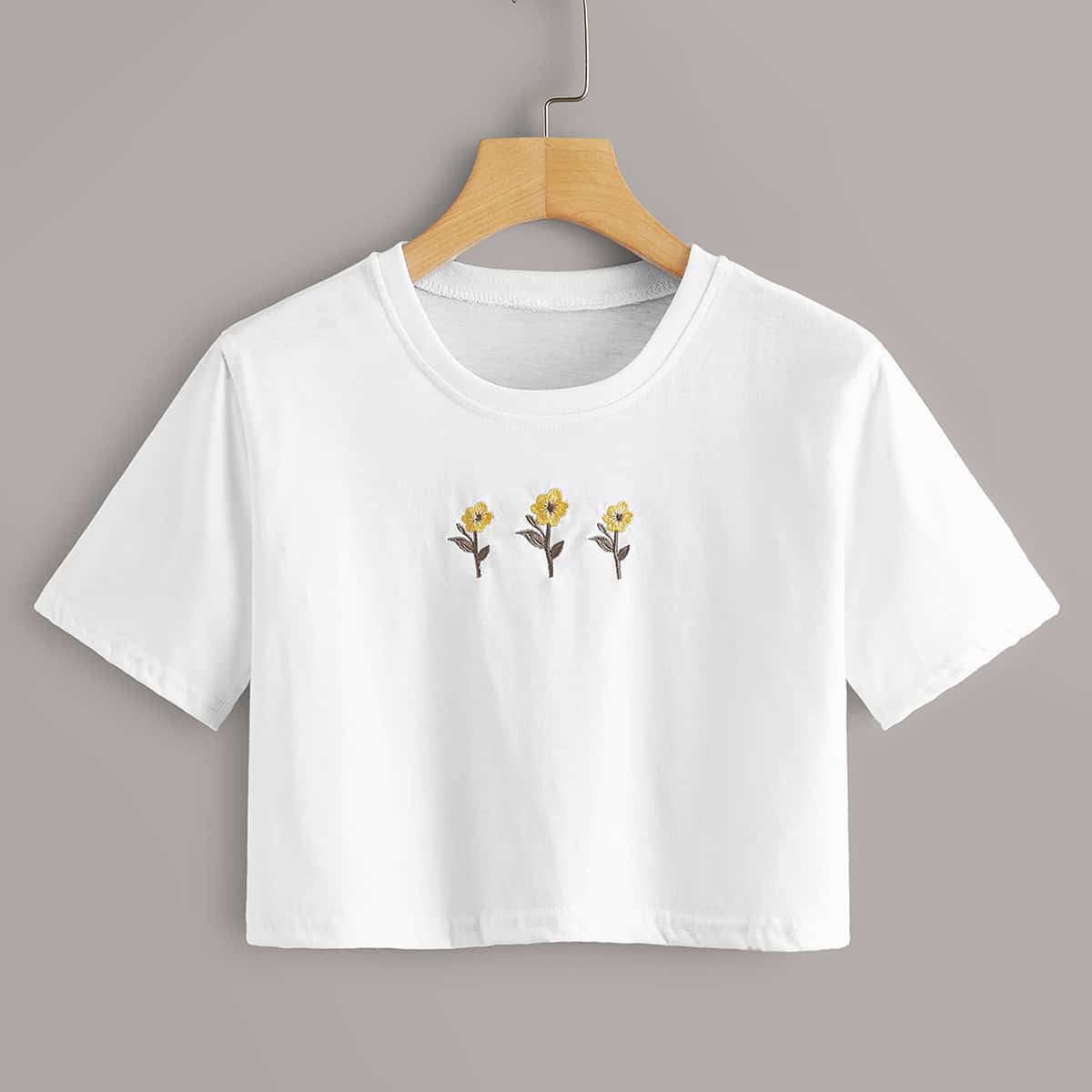 

Floral Embroidery White Tee