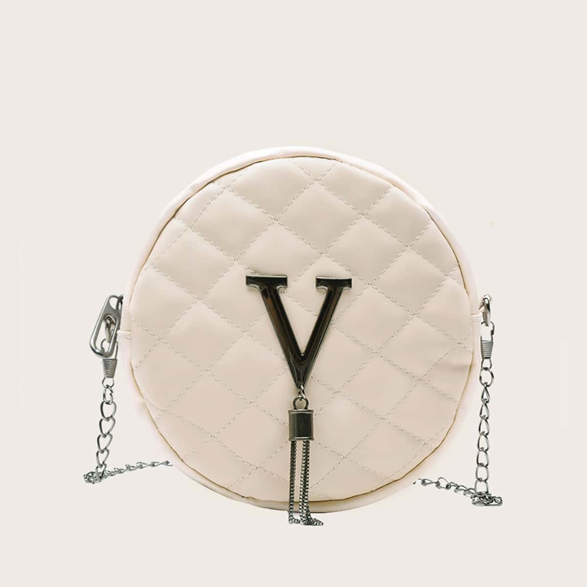 

Tassel Decor Quilted Crossbody Bag, White