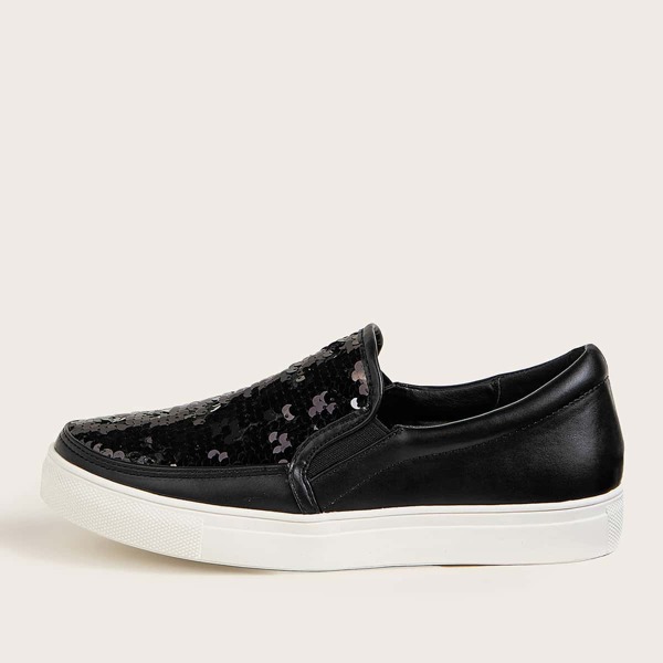 

Sequins Decor Slip On Sneakers, Black