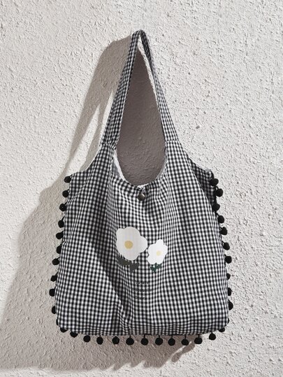 Floral Graphic Gingham Shopper Bag