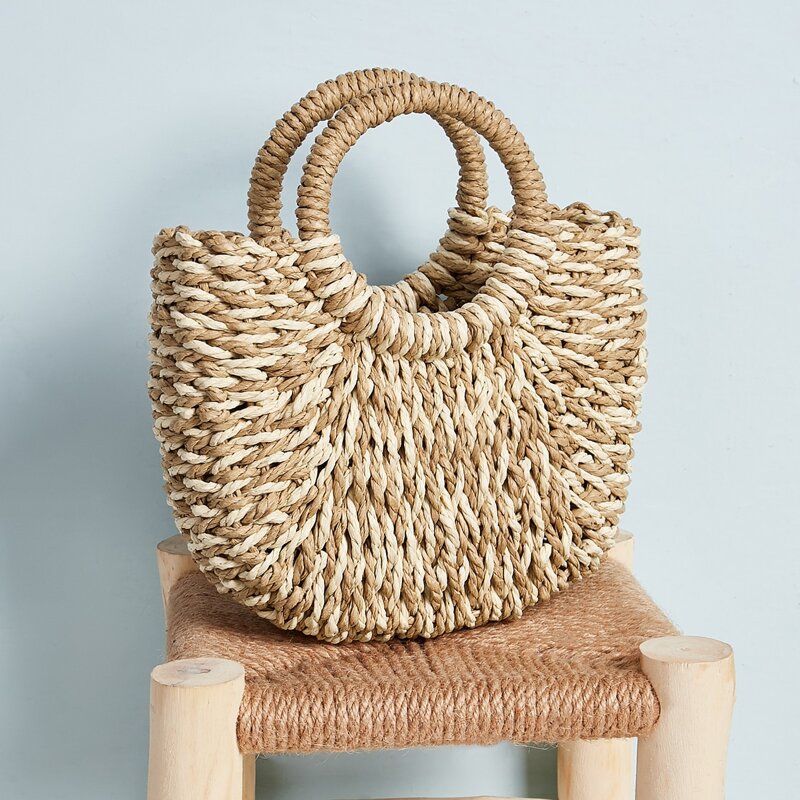 

Ring Handle Woven Tote Bag, Khaki