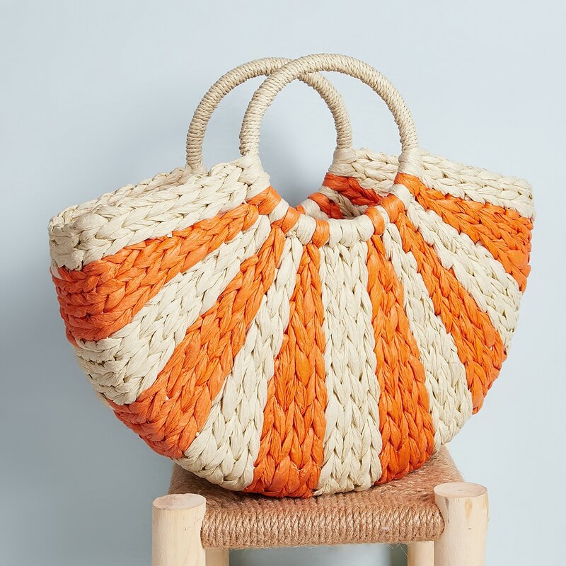 

Ring Handle Two Tone Woven Tote Bag, Orange