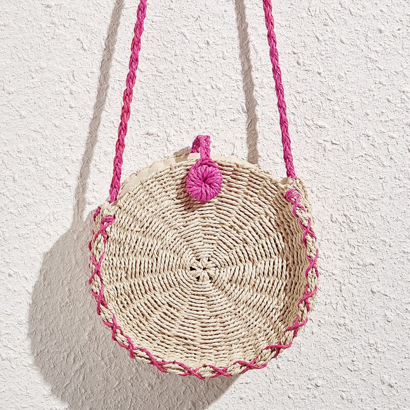 

Braided Round Crossbody Bag, Khaki