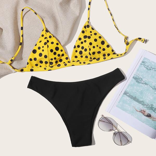 

Polka Dot Triangle Cheeky Bikini Swimsuit, Multicolor