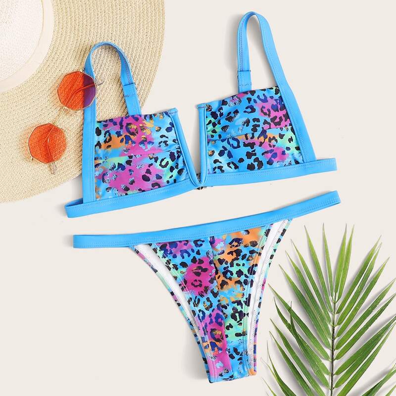 

Leopard V Wired Tanga Bikini Swimsuit, Multicolor
