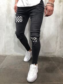 ripped checkered jeans