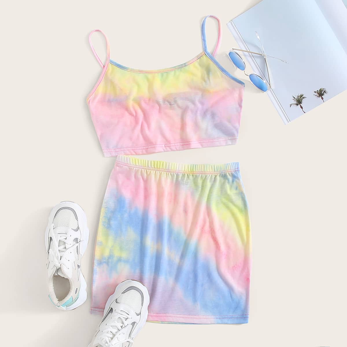 

Tie Dye Cami Top and Skirt Set, Multicolor