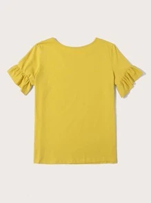 SHEIN LUNE Camiseta unicolor de manga con volante - Amarillo - Ver 2