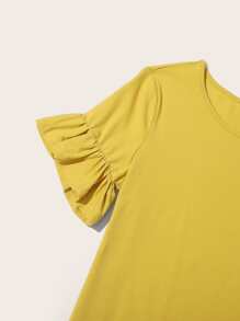 SHEIN LUNE Camiseta unicolor de manga con volante - Amarillo - Ver 3