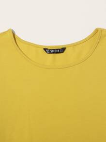 SHEIN LUNE Camiseta unicolor de manga con volante - Amarillo - Ver 4