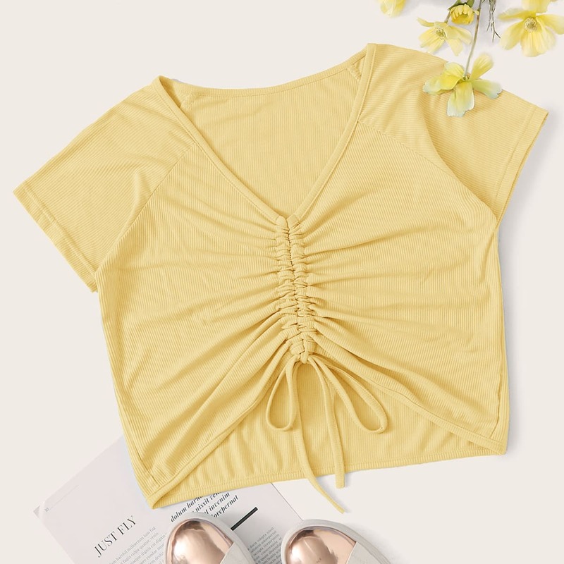 

Drawstring Front Yellow Crop Top