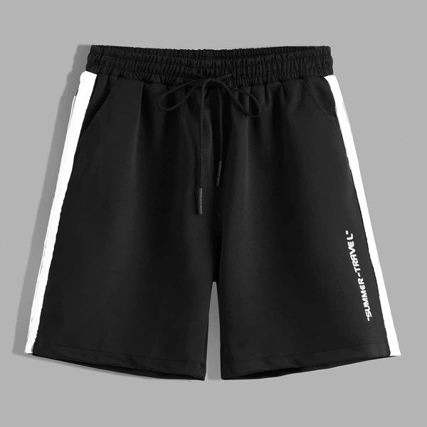 

Men Letter Graphic Drawstring Waist Track Shorts, Black
