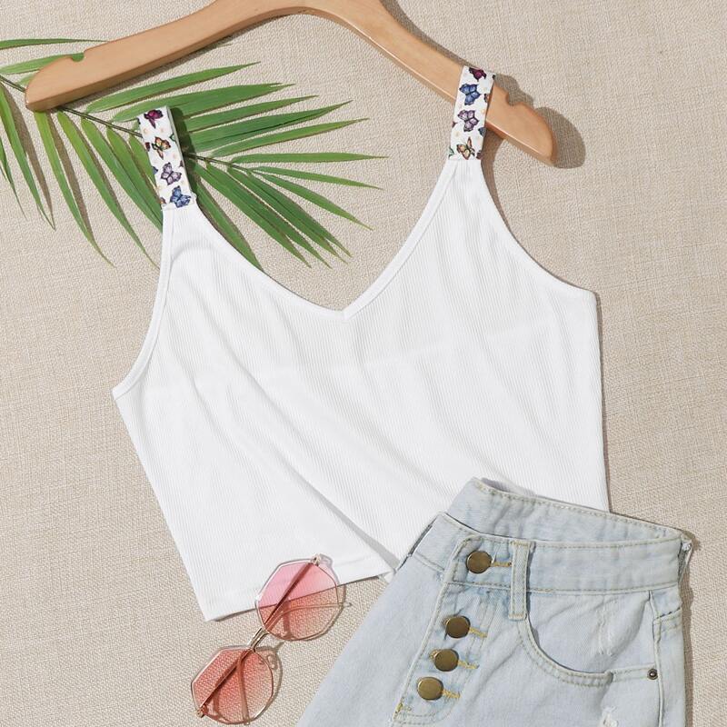 

Butterfly Graphic Strap White Cami