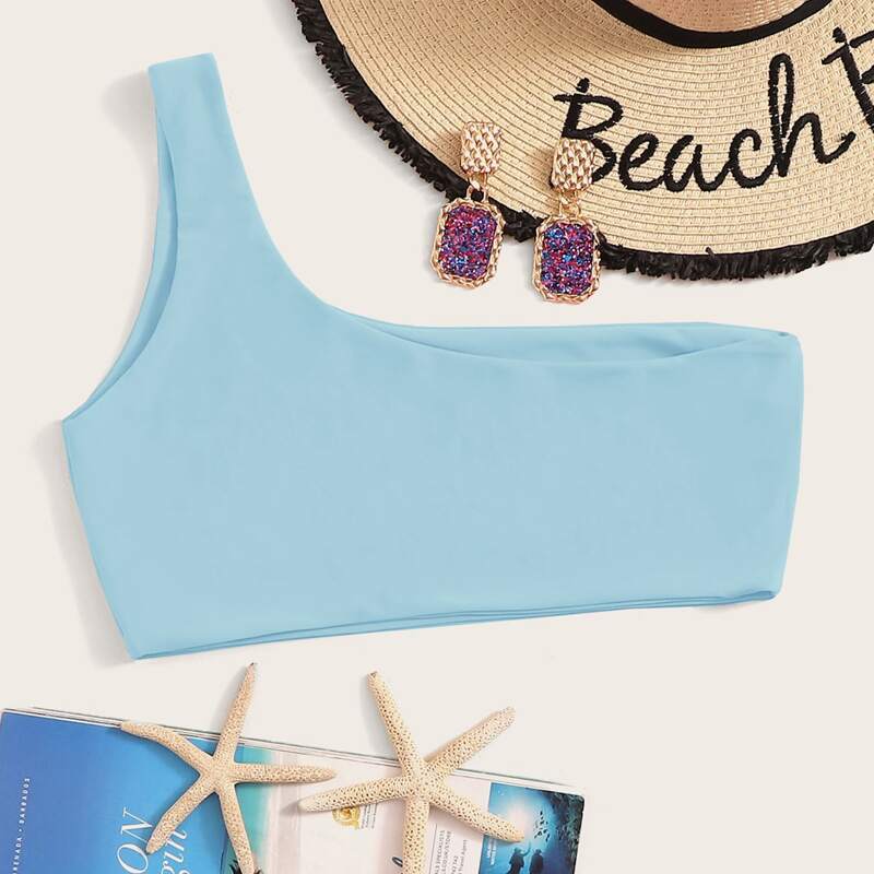 

One Shoulder Bikini Top, Blue