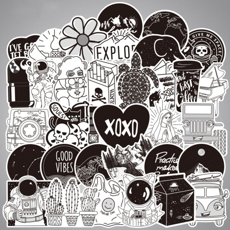 

50pcs Mixed Pattern Sticker, Black and white