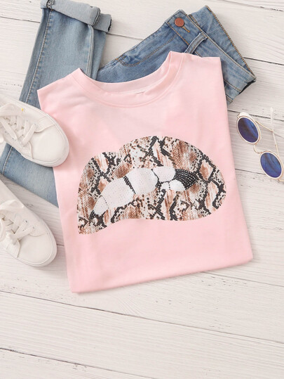 Rosa Figura ocasional Camiseta