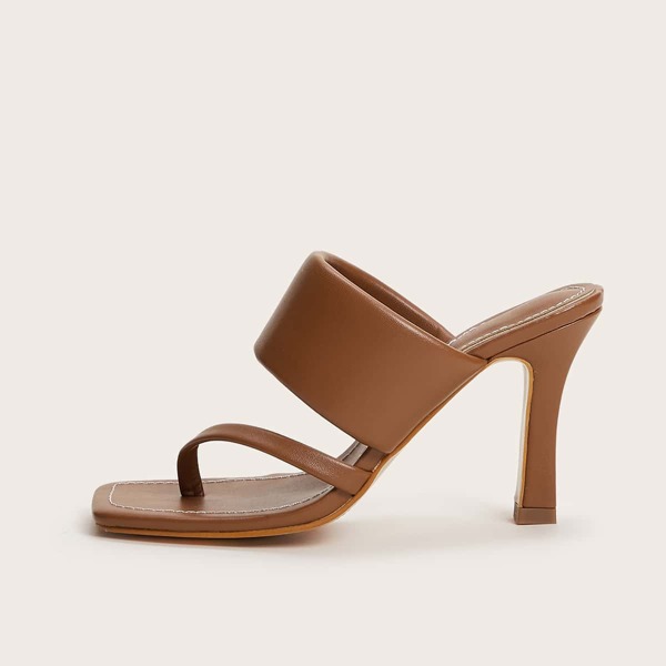

Toe Post Heeled Mules, Brown