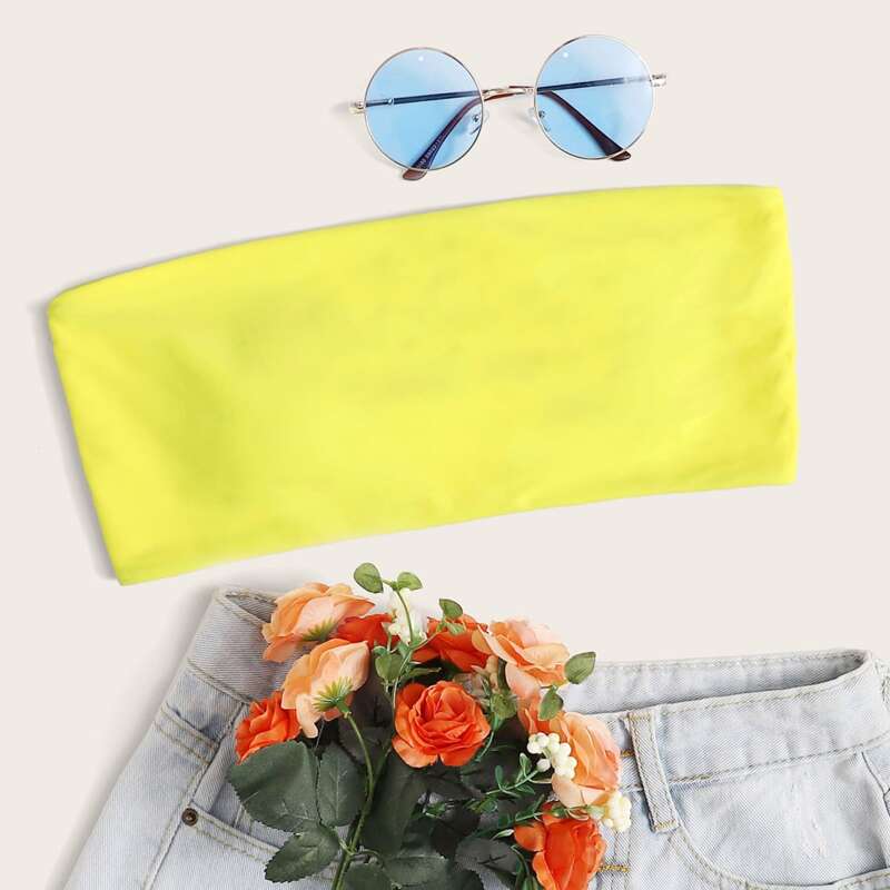 

Plain Bandeau Bikini Top, Yellow