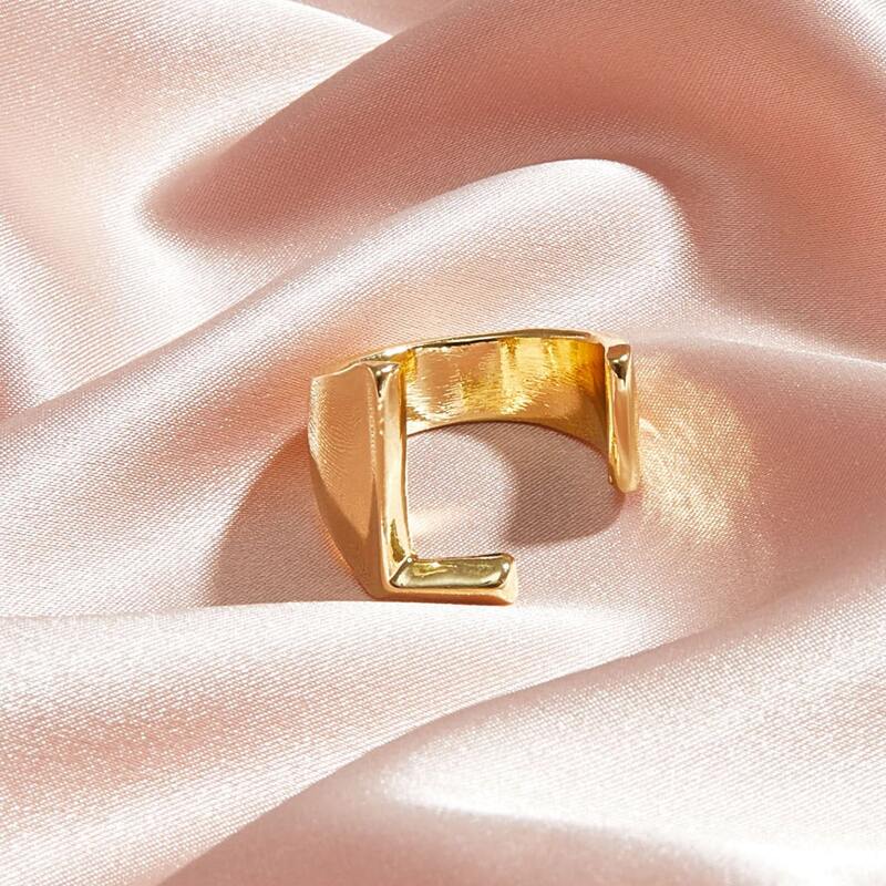 

1pc Letter Design Cuff Ring, Gold