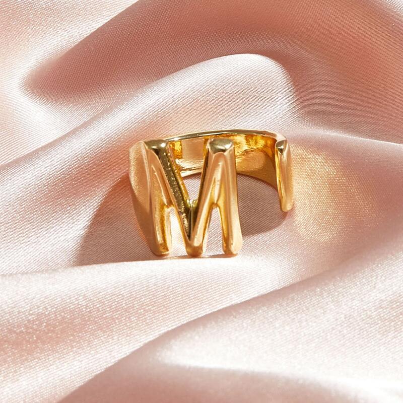 

1pc Letter Design Cuff Ring, Gold