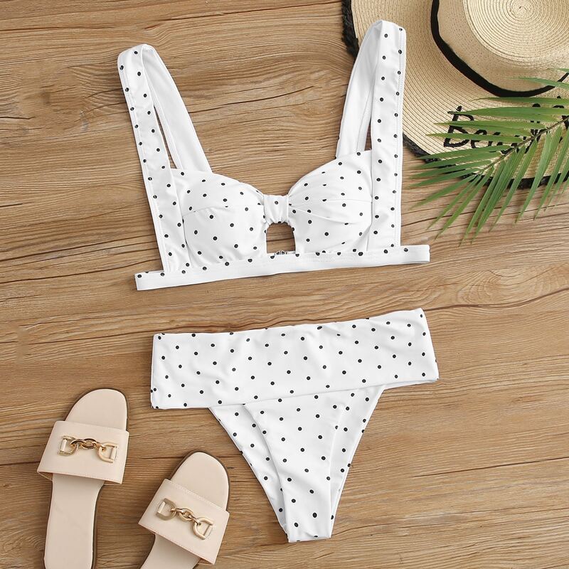 

Polka Dot Knot Tanga Bikini Swimsuit, Black and white