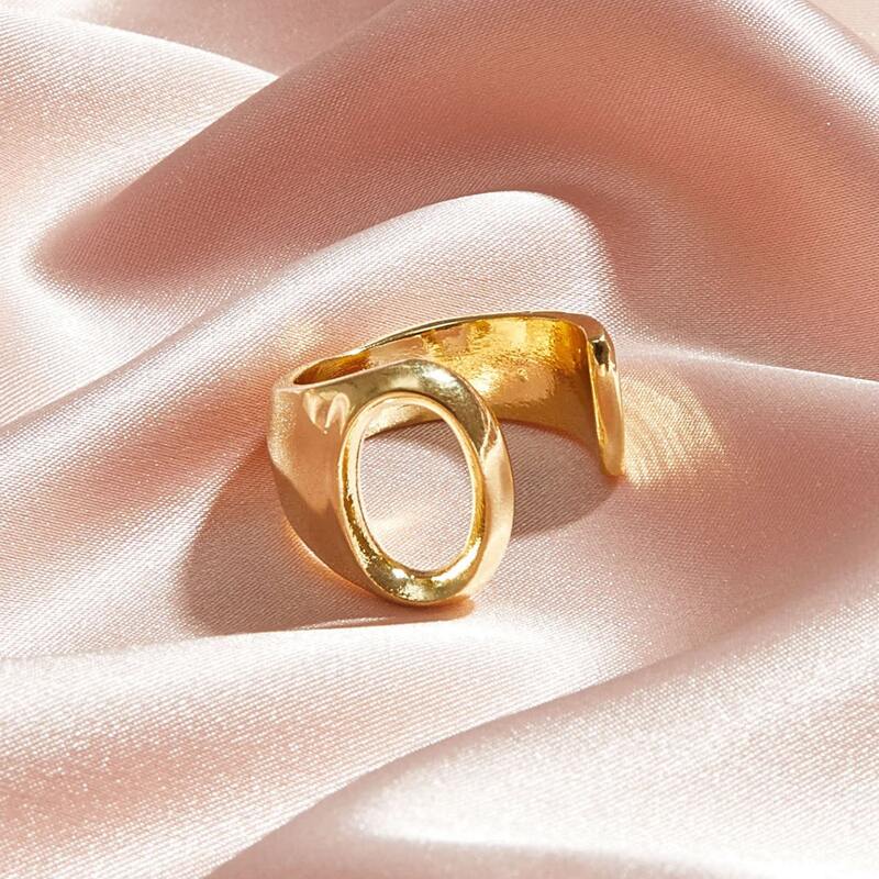 

1pc Letter Design Cuff Ring, Gold