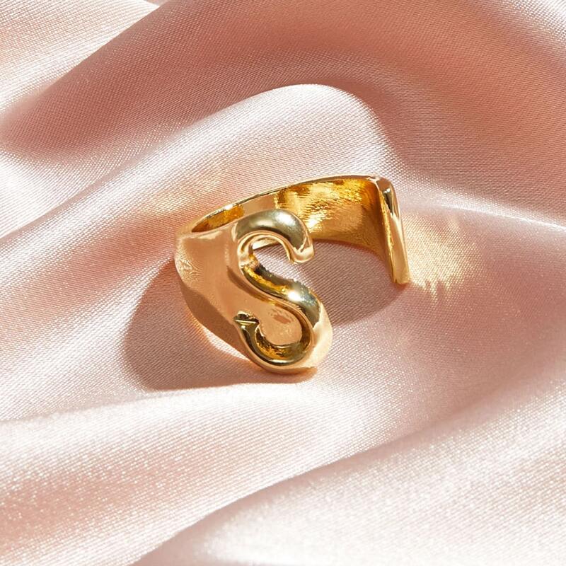

1pc Letter Design Cuff Ring, Gold