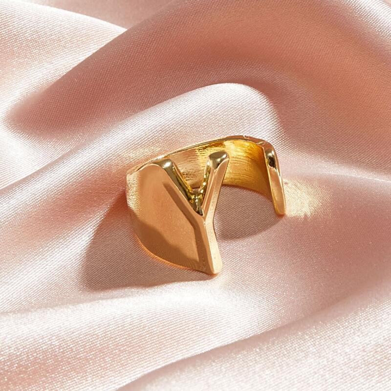 

1pc Letter Design Cuff Ring, Gold