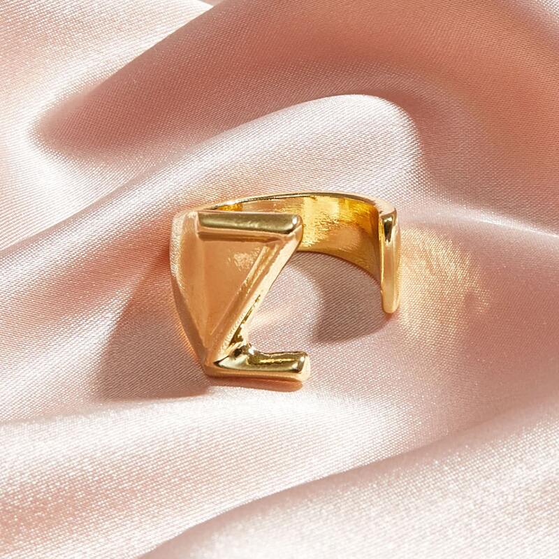 

1pc Letter Design Cuff Ring, Gold