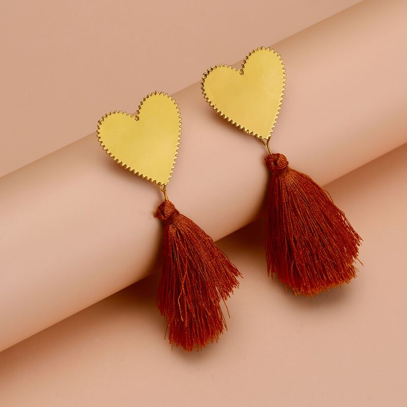

1pair Heart & Tassel Decor Drop Earrings, Multicolor