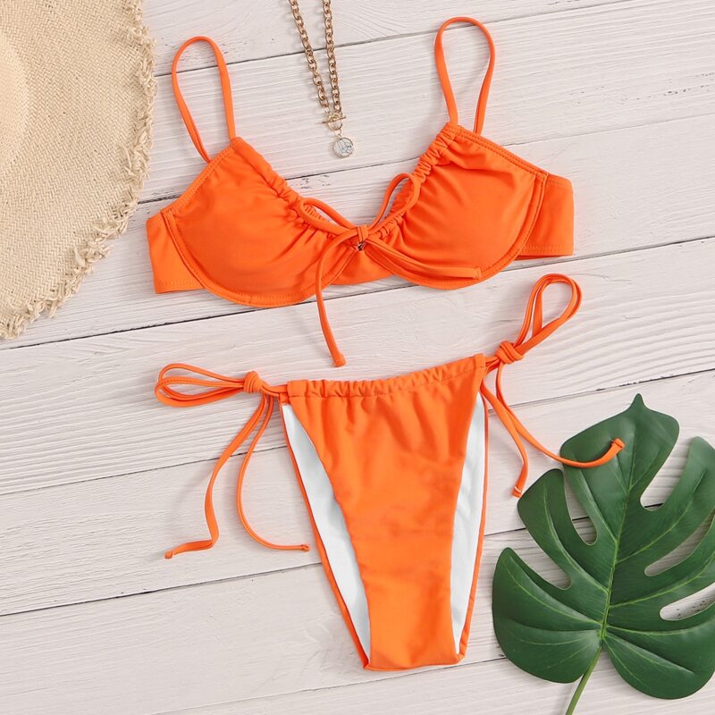 

Underwire Tie Side Bikini Swimsuit, Orange
