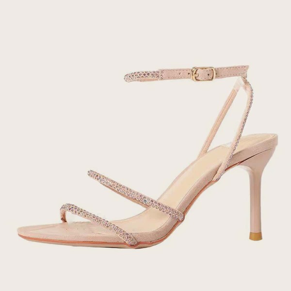 

Rhinestone Detail Ankle Strap Stiletto Heels, Beige