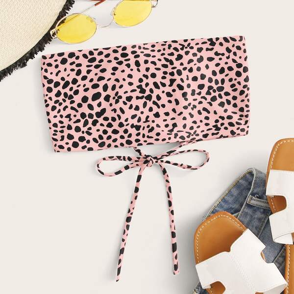 

Dalmatian Lace-up Back Bandeau Bikini Top, Pink