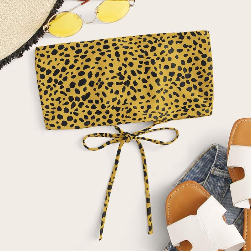 

Dalmatian Lace-up Back Bandeau Bikini Top, Yellow
