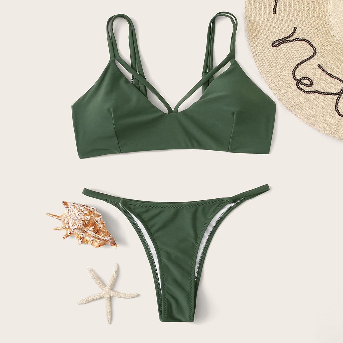 

Harness Tanga Bikini Swimsuit, Army green