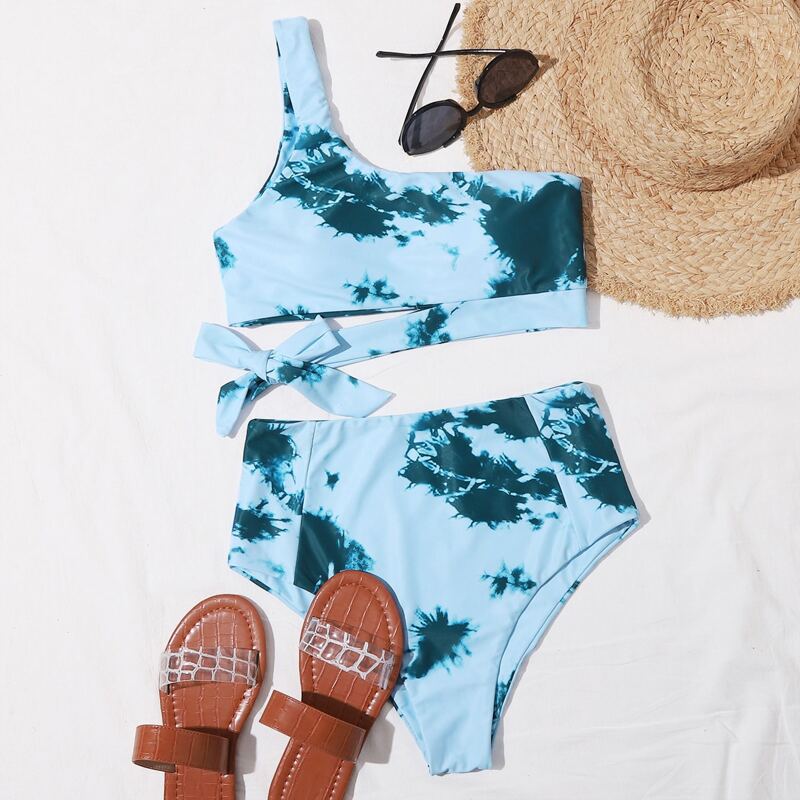 

Tie Dye One Shoulder Bikini Swimsuit, Multicolor
