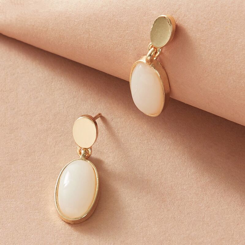 

1pair Color Block Oval Drop Earrings, White