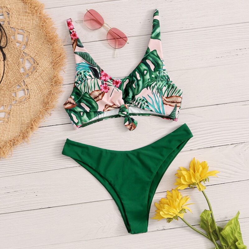 

Tropical Knot Front Cheeky Bikini Swimsuit, Multicolor
