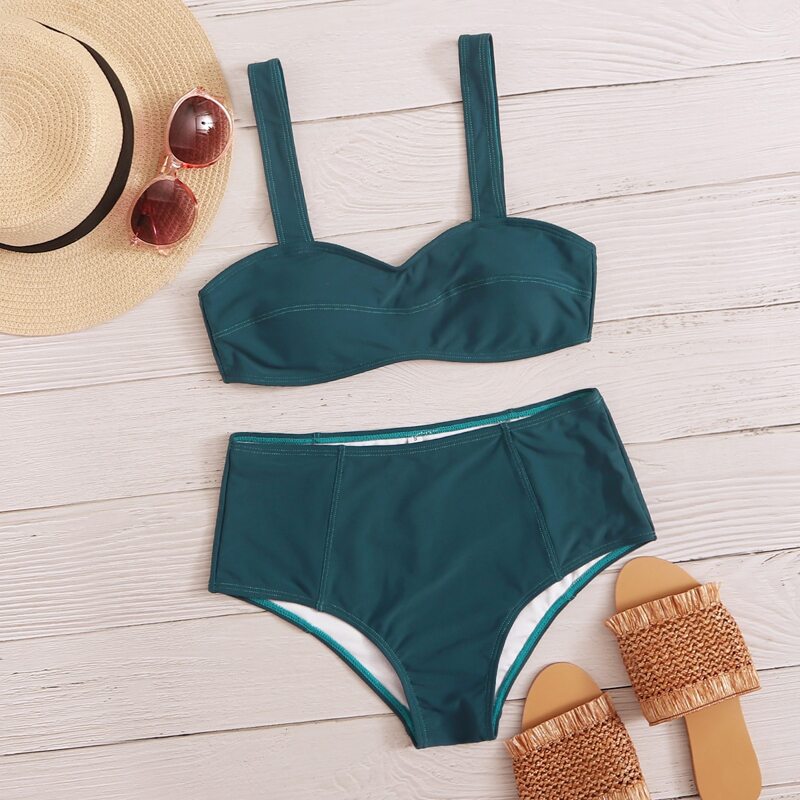 

Strap High Waist Bikini Swimsuit, Green