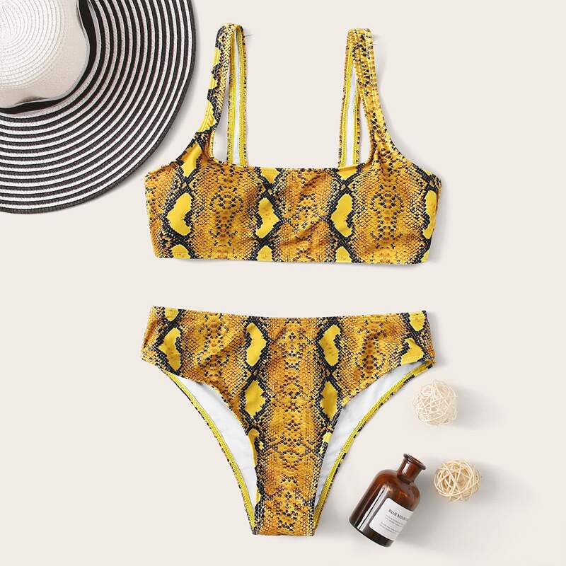 

Snakeskin Print Bikini Swimsuit, Yellow