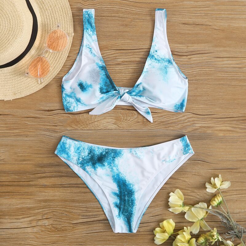 

Tie Dye Tie Front Bikini Swimsuit, Multicolor