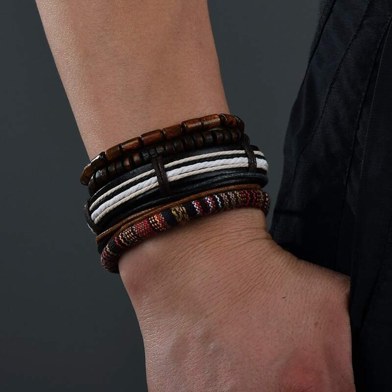 

5pcs Guys Layered Beaded Bracelet, Multicolor