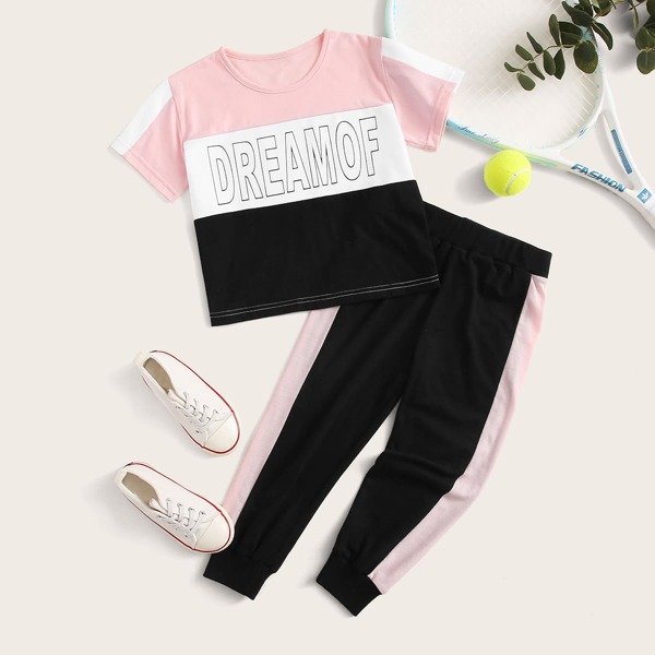 

Toddler Girls Color-block Letter Graphic Tee & Sweatpants, Multicolor