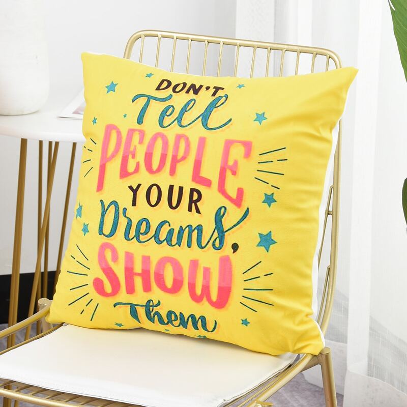 

Slogan Graphic Cushion Cover Without Filler, Yellow