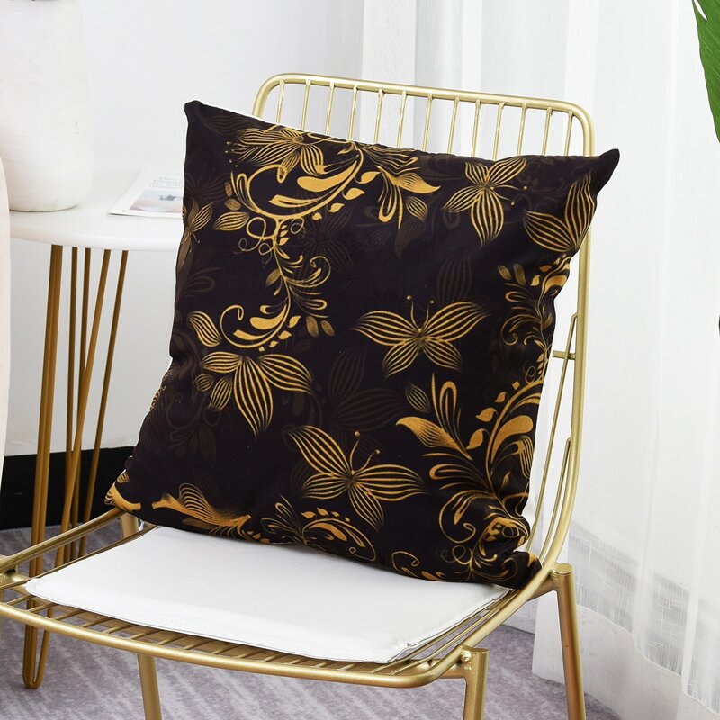 

Leaf Print Cushion Cover Without Filler, Black