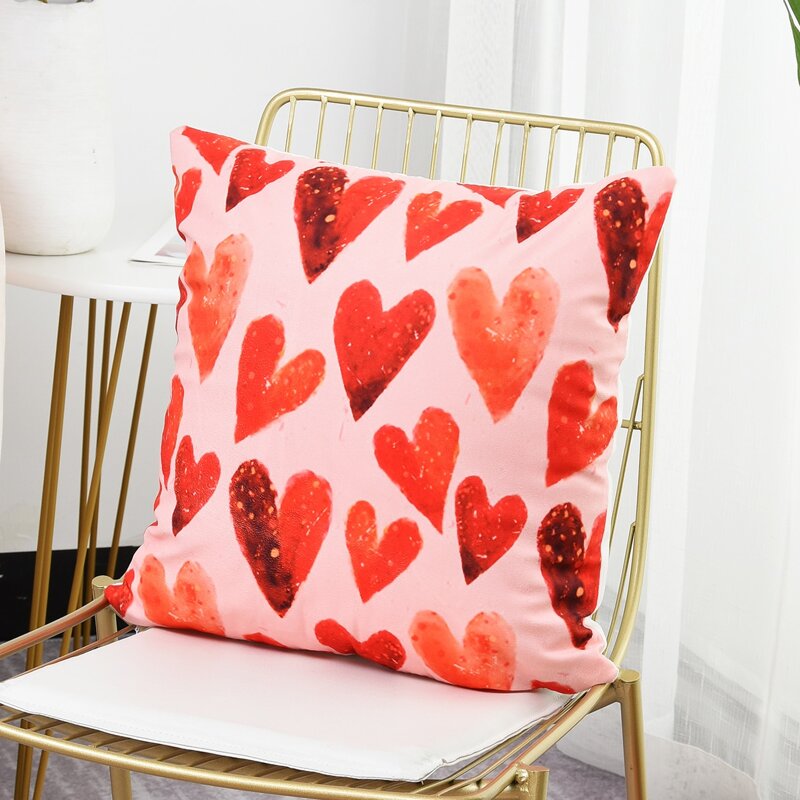 

Heart Print Cushion Cover Without Filler, Pink